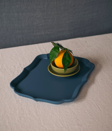Sara Lacquered Wood Tray | Distant Blue
